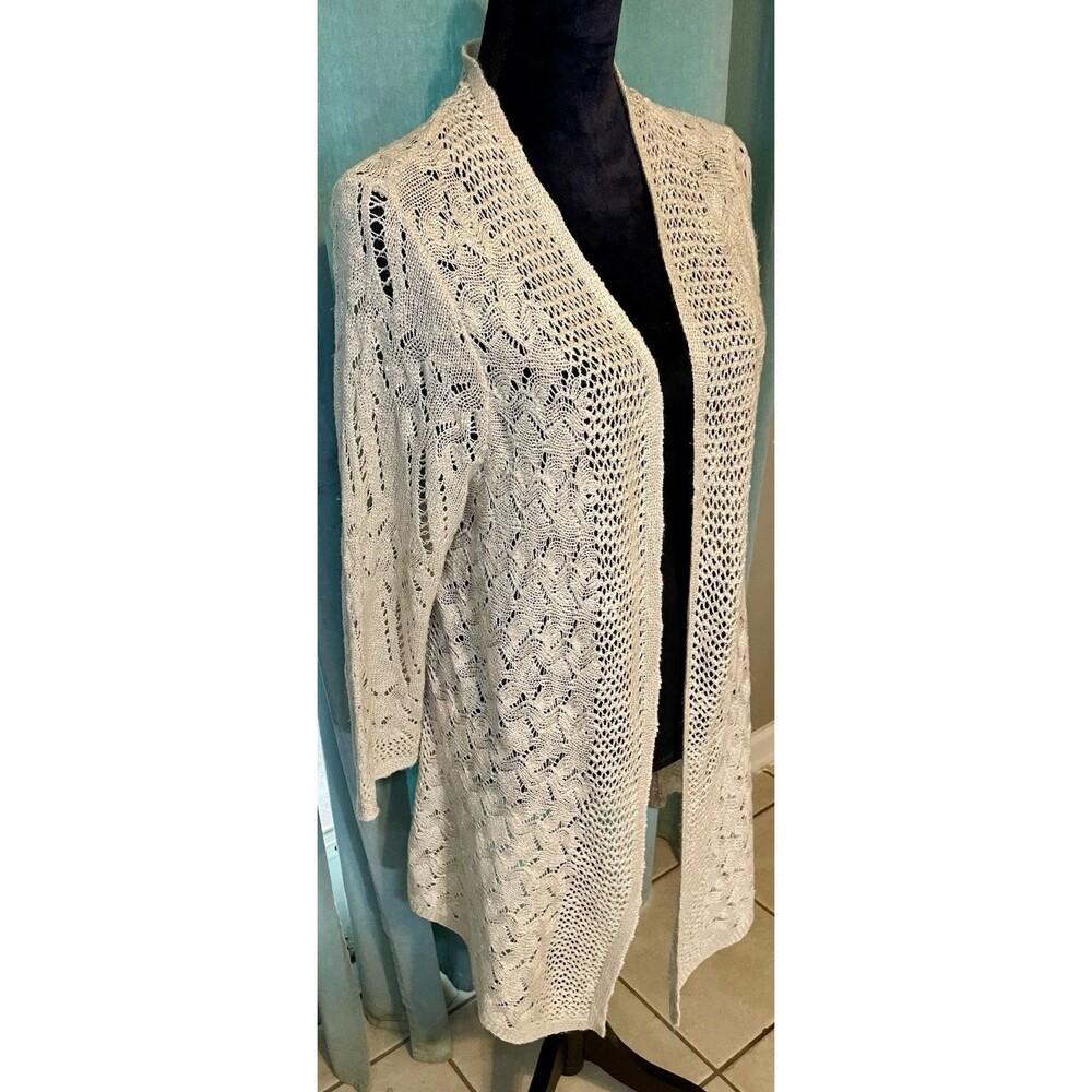Women's Open Front Lace Cardigan Beige Size XL Crochet Boho Retro Hannah - Picture 3 of 16
